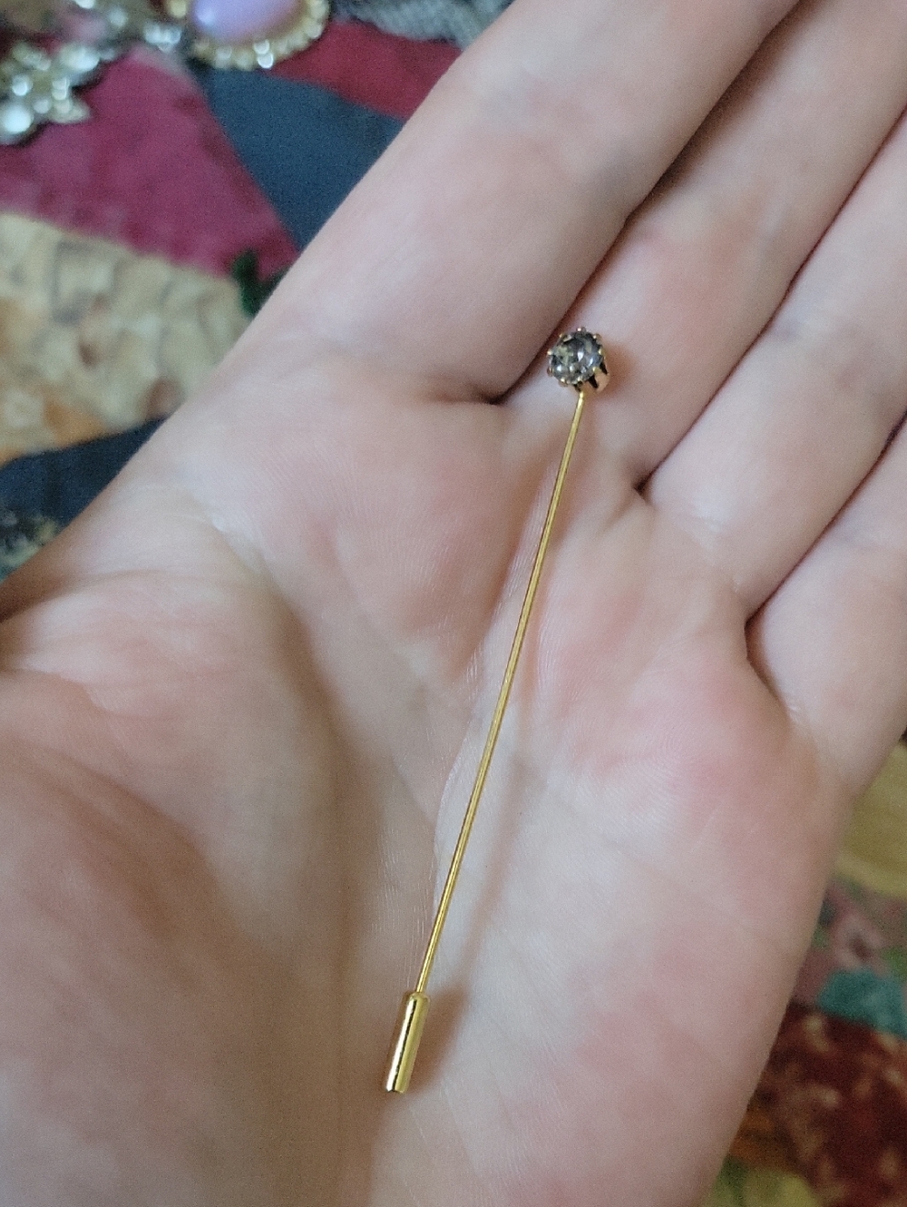 Gold Stick Pin with Clear Crystal Accent - Women Jewelry
